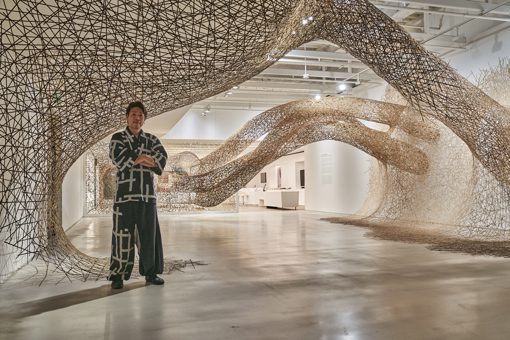 Bamboo Installation in LIFE CYCLES Exhibition and Tanabe Chikuunsai IV