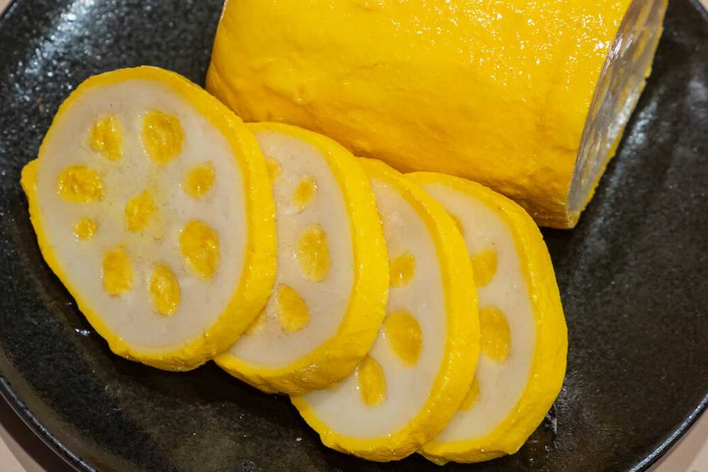 Food replica of Karashi-renkon (mustard lotus root)