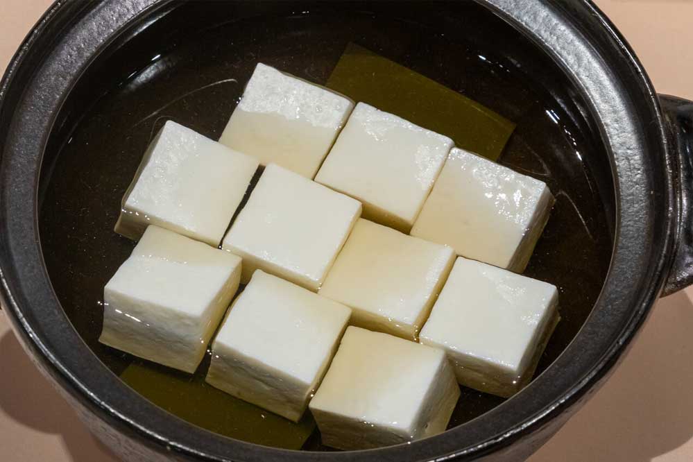 Food replica of Yu-dōfu in a hotpot