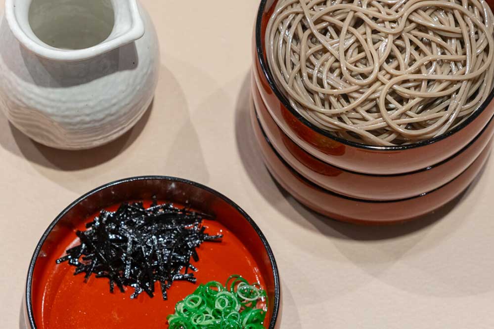 Food replica of Izumo soba noodles, soup and condiments