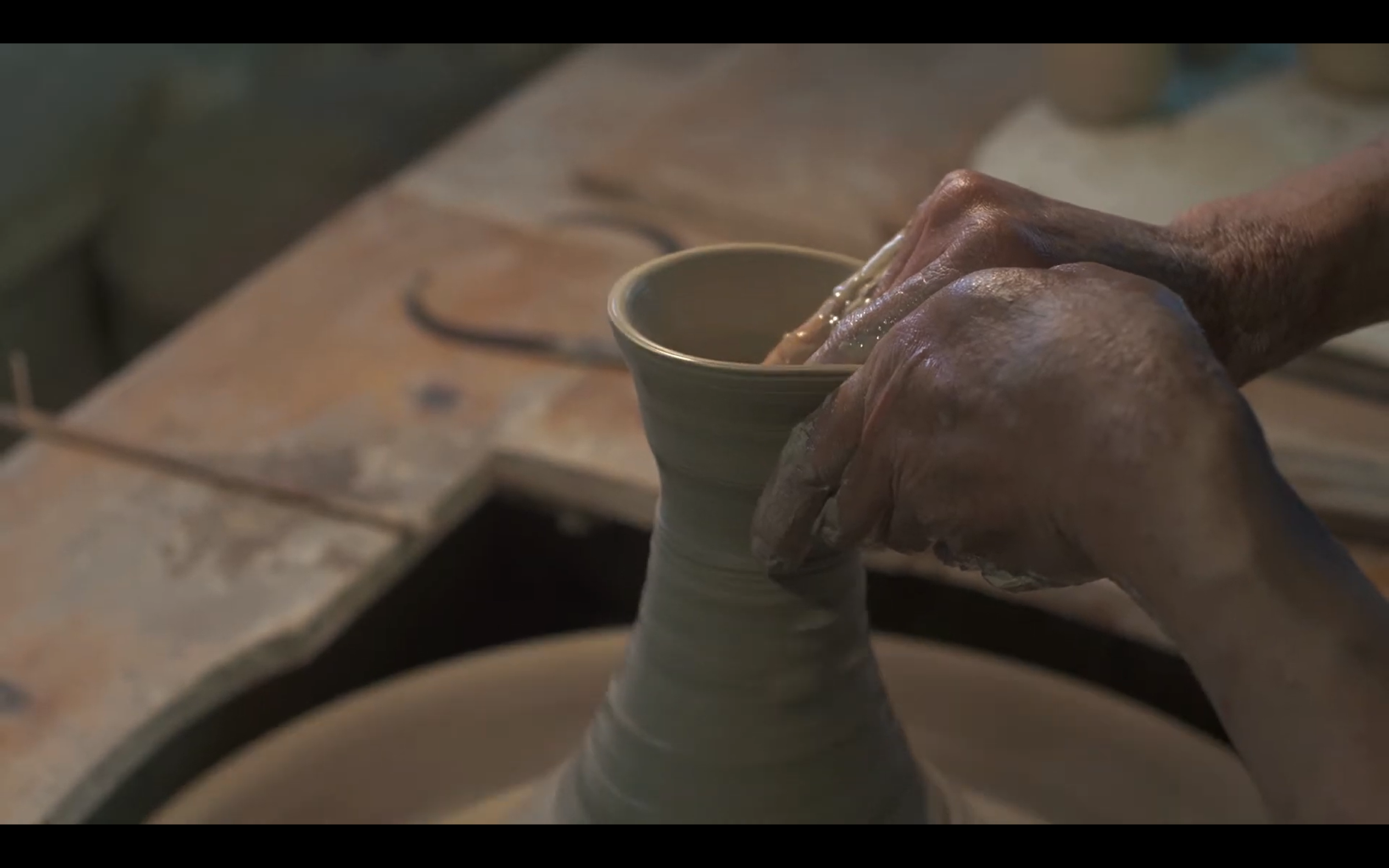 clay on potter's wheel