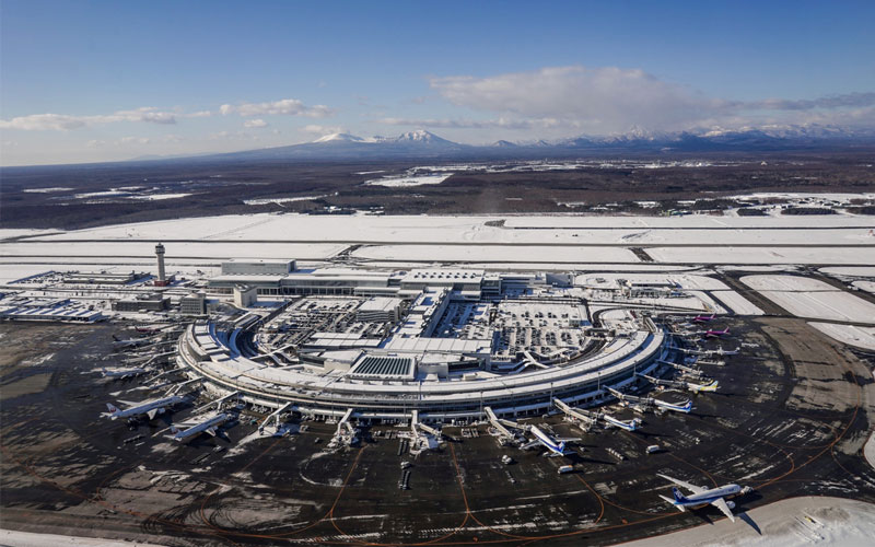 Snowy view of Shin-Chitose Airport in Hokkaido, Japan